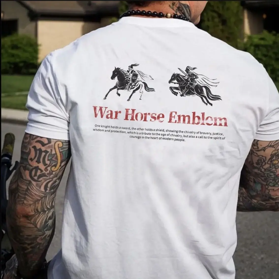 

2026 New High Quality Vintage Warhorse Sport Pattern Men's Plus Size T-Shirt Cotton Crew Neck Loose Comfort Short Sleeve