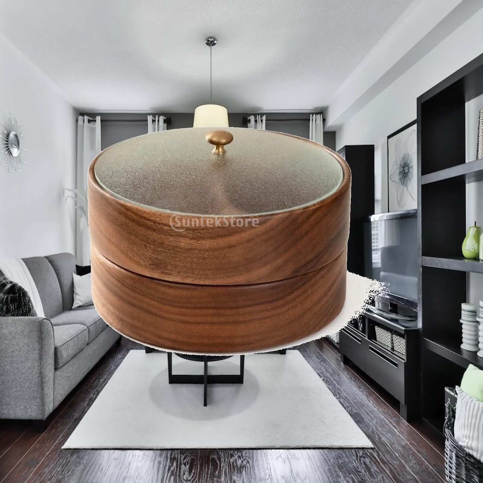 Walnut Wood Snack Storage Box Wooden Round Dried Fruit Storage Box with Lid Sectional Dish Divided Container Elegant