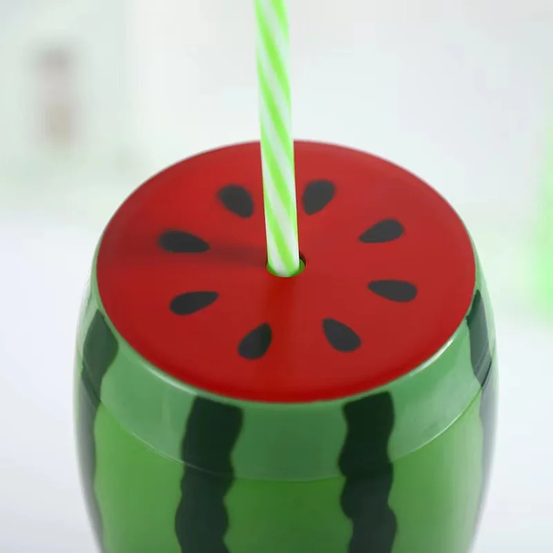 Watermelon Shaped Cup with Lid Straw Juice Durable Drinking Lovely Party Cold Water Bottle Creative Reusable Plastic Drinkware