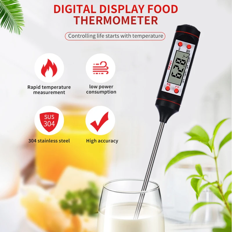 Termómetro digital para hornear alimentos y cocina, tipo sonda electrónica, pantalla digital, termómetro para parrilla líquida