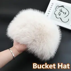 Faux Fox Fur Bucket Hat For Women Women's Winter Snow Ski Cap Thicken Cold Panama Cap Windproof Russian Hat Bonnet Bomber Hat