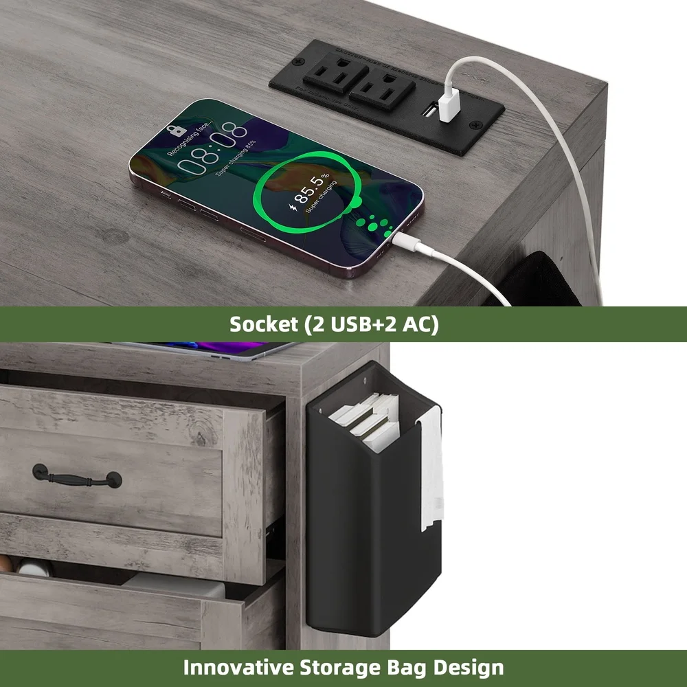 7 Drawer Wood Dresser Cabinet with USB Ports Power Outlets Spacious Storage Anti Tip Safety Features Home Use