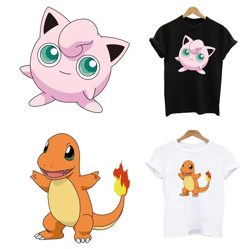 2Pcs/Lot Pikachu Kawaii Iron On Thermoadhesive Fusible Patches Heat Thermal Transfer T-Shirt Stickers For Children's Clothes Kid