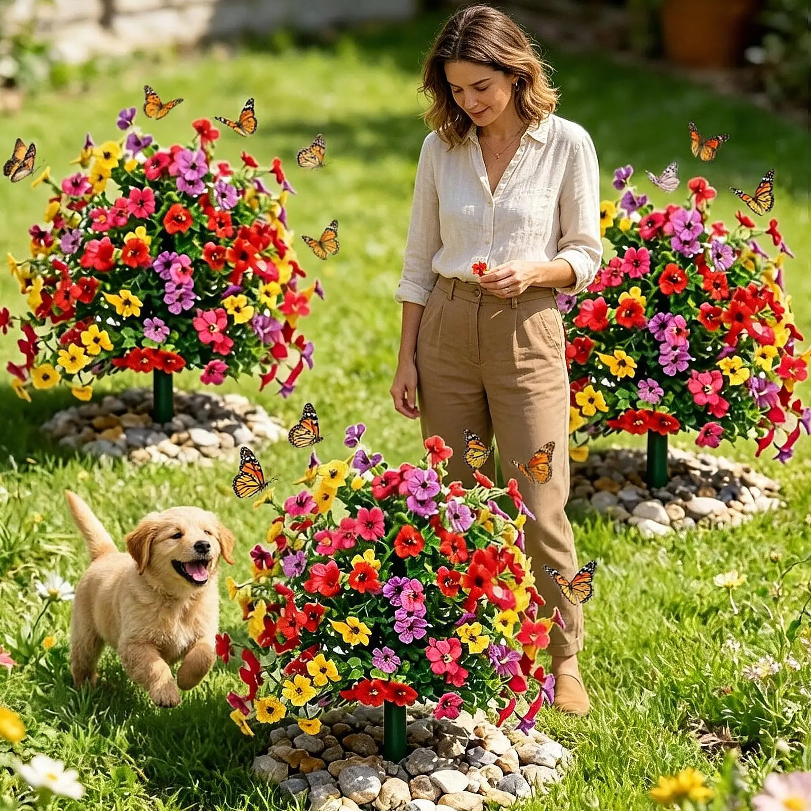 Künstliche Blumen für den Außenbereich, UV-beständig, mit Erdspießen, realistische Kunstpflanzen für Garten, Hof, Terrasse, Veranda, Hochzeit, Party – Detail 4