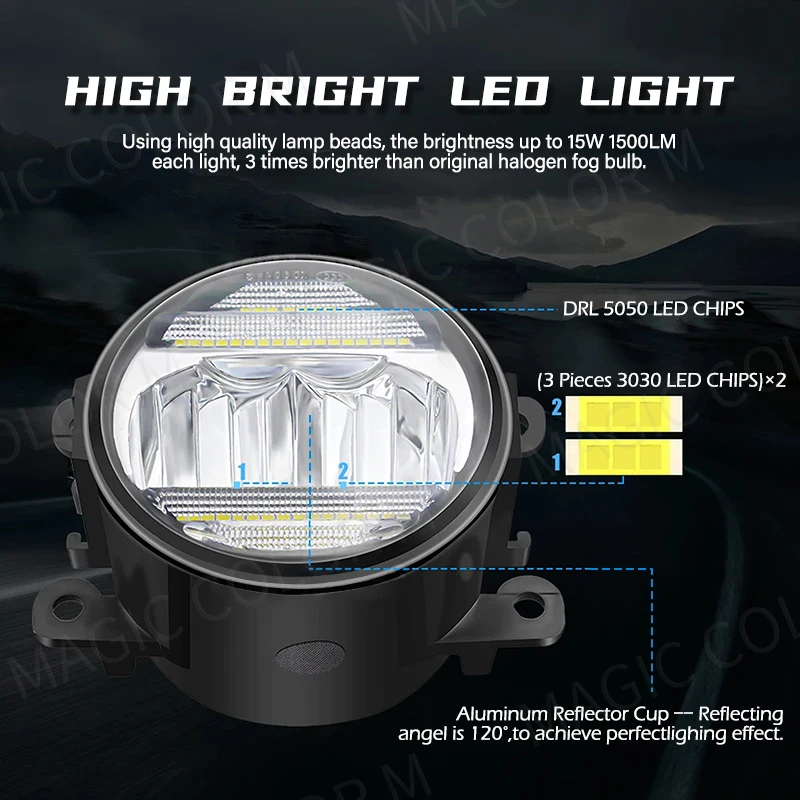 2w1 Samochodowe światła przeciwmgielne LED DRL do jazdy dziennej do Honda Accord CR-V Civic, Toyota Corolla Camry Prius, Nissan Almera 12V — zdjęcie 4