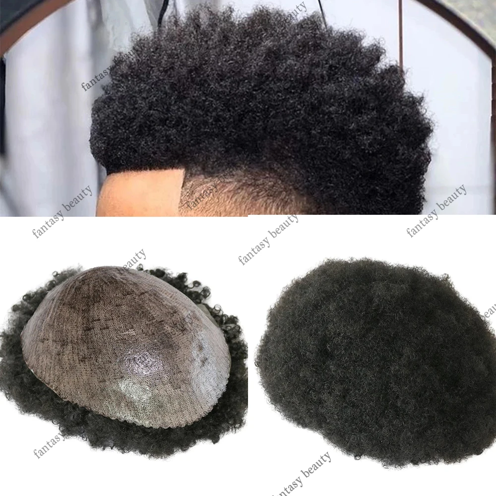 Base de pele super durável 6mm afro encaracolado peruca para cabelo humano afro-americano misturado cinza substituição prótese capilar masculina