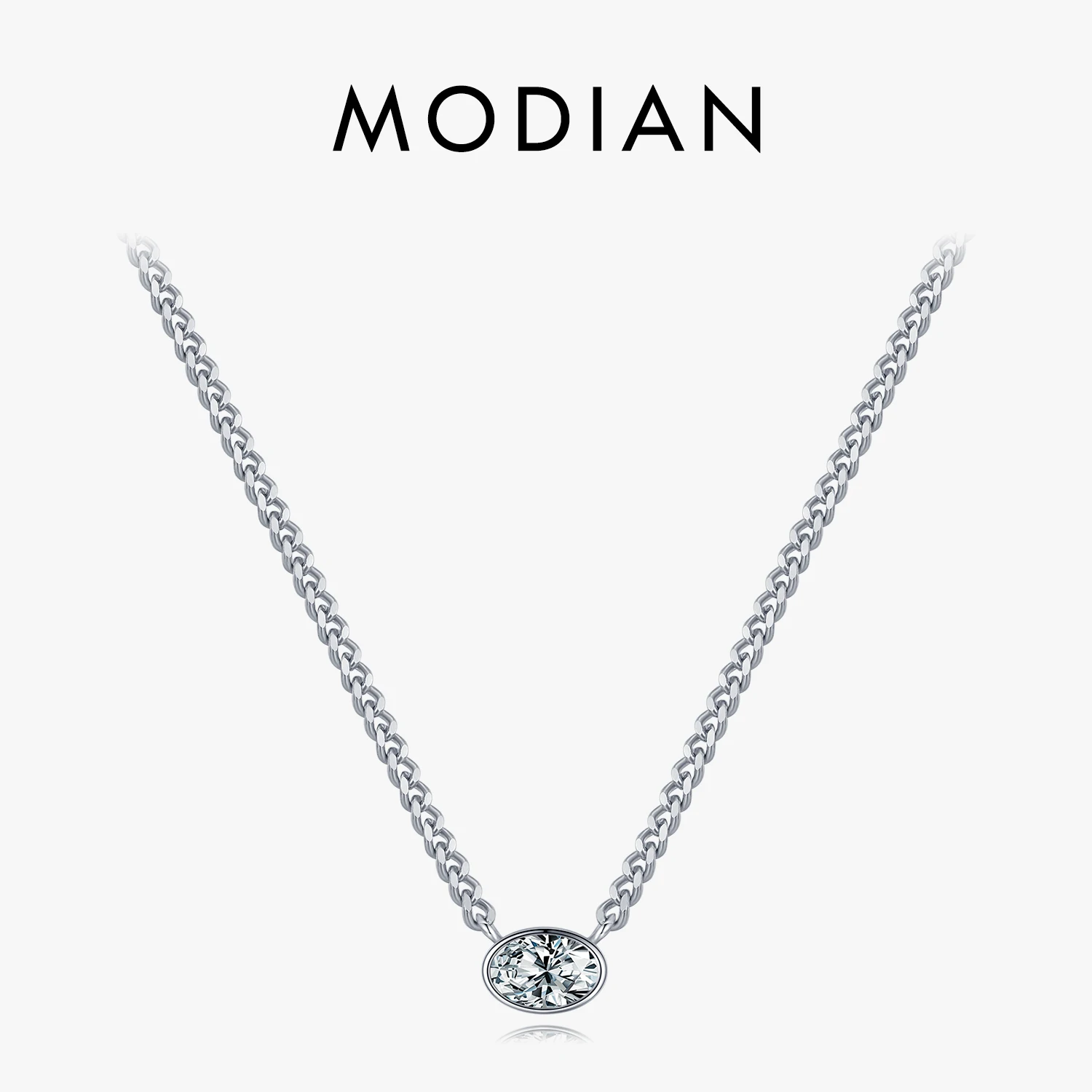 

MODIAN 100% 925 Sterling Silver Simple Fashion Cuba Necklace Pendant for Women Luxury Clear CZ Female Wedding Fine Jewelry Gifts
