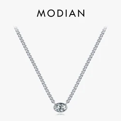 MODIAN 100% 925 Sterling Silver Simple Fashion Cuba Necklace Pendant for Women Luxury Clear CZ Female Wedding Fine Jewelry Gifts