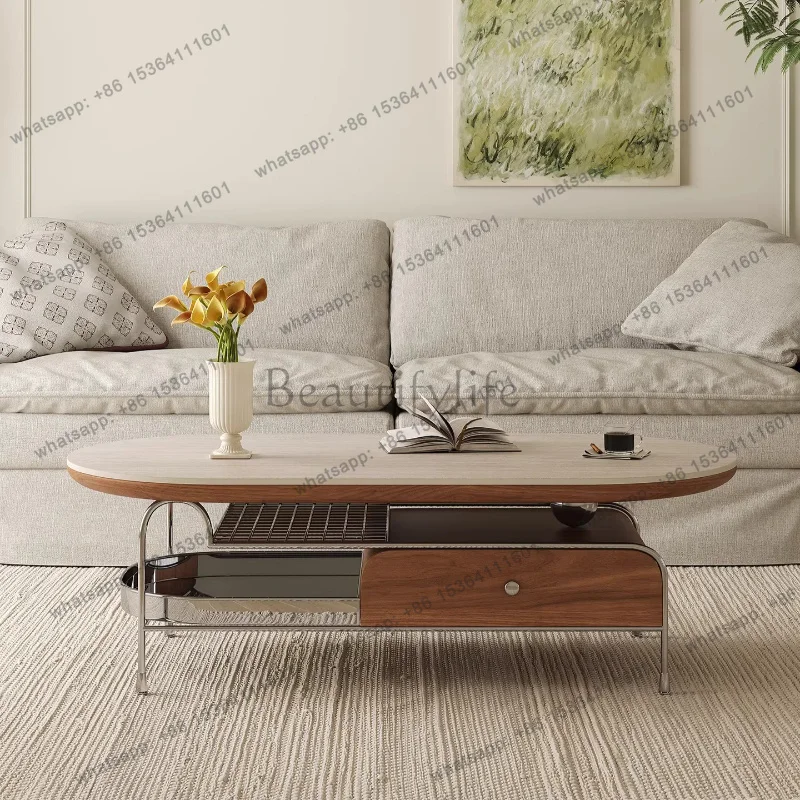 2026 New Oval Coffee Table Storage Art Fashion Sofa Side Table Living Room Center