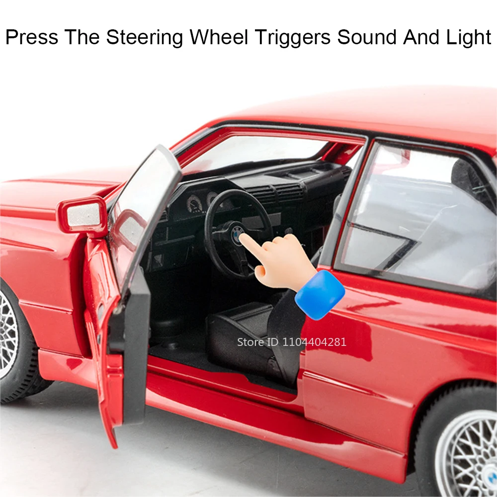 1:24 M3 THE7 合金車 おもちゃ モデル ダイキャストメタル 車両 ドア開閉 サウンド ライト プルバック モデル おもちゃ 男の子 クリスマスプレゼント