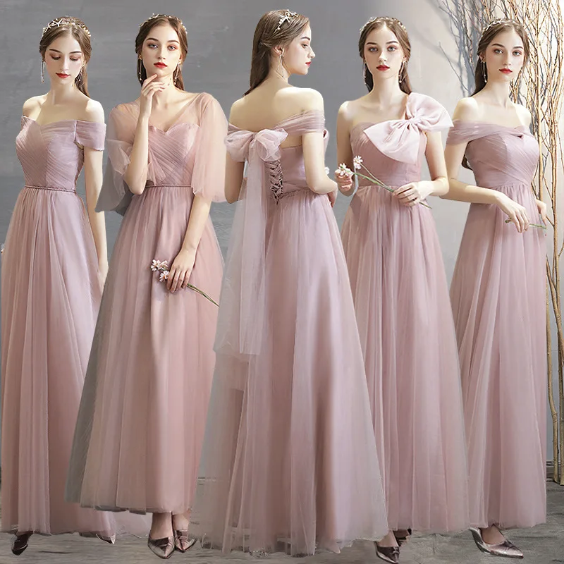 Sweet Pink Bridesmaid Dress Elegant One Shoulder Butterfly Wedding Ceremony sisters Group Dress Classic A-Long Party Dresses