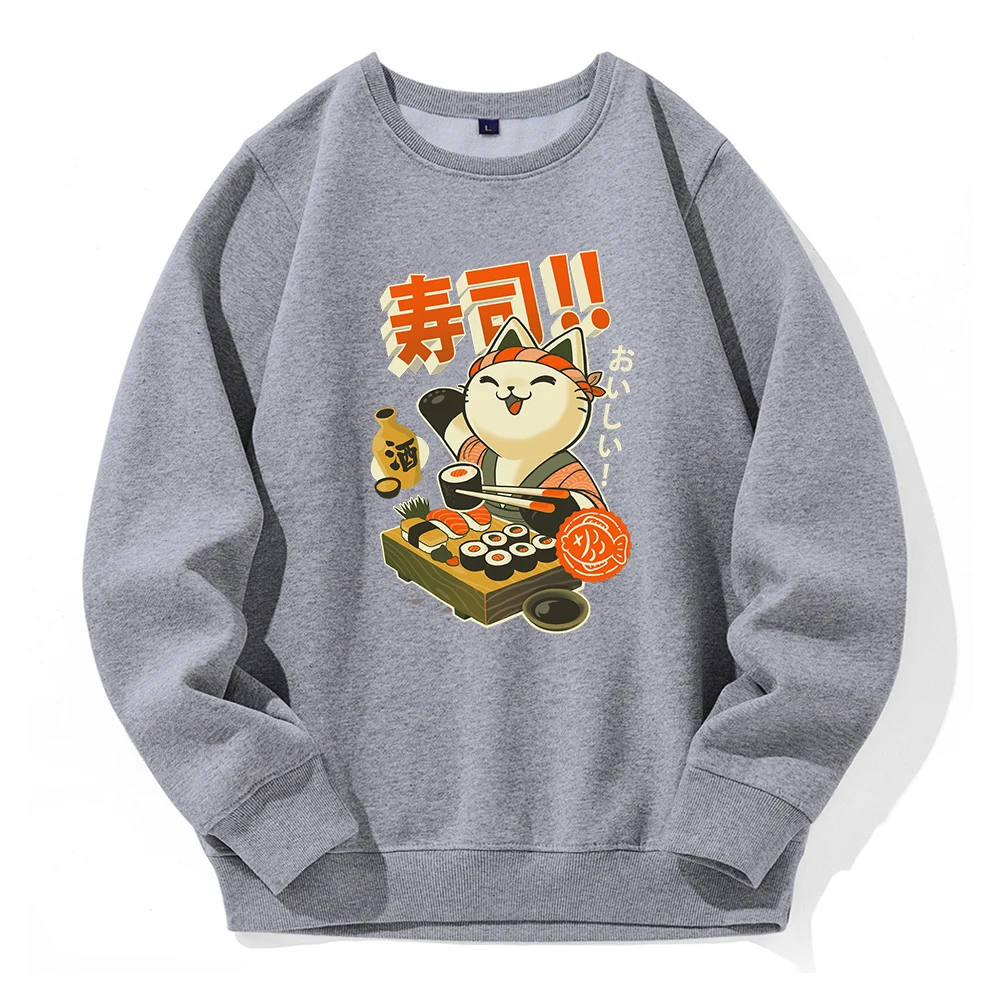 

Japan Sushi Chef Cat Printing For Men Hoodies Image Novelty Funny Hoody Loose O-Neck Fleece Hoodie Casual Sports Warm Clothes