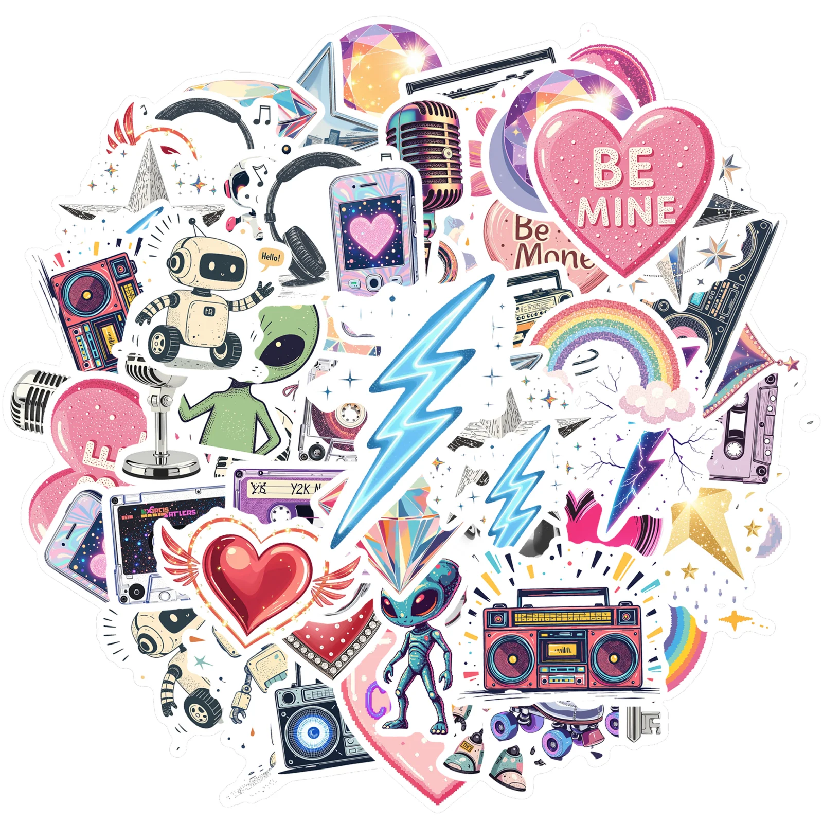 

35 шт.-50 шт., наклейки с мультяшными облаками, милые роботы, детские наклейки, игрушки, ретро музыкальные наклейки для гитары, ноутбука, шлема, скейтборда