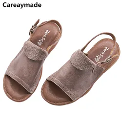 Careaymade-Spring Head layer cowhide shoes,Pure handmade flat Wipe color shoes,Women the retro art mori girl Retro big Sandals