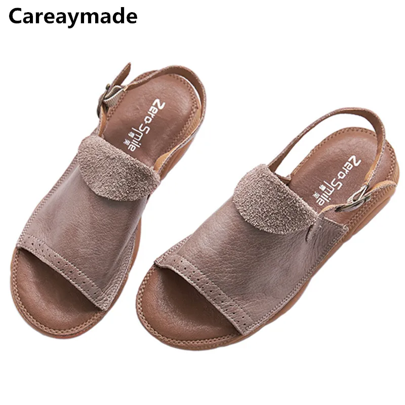 Careaymade-Spring Head layer cowhide shoes,Pure handmade flat Wipe color shoes,Women the retro art mori girl Retro Sandals