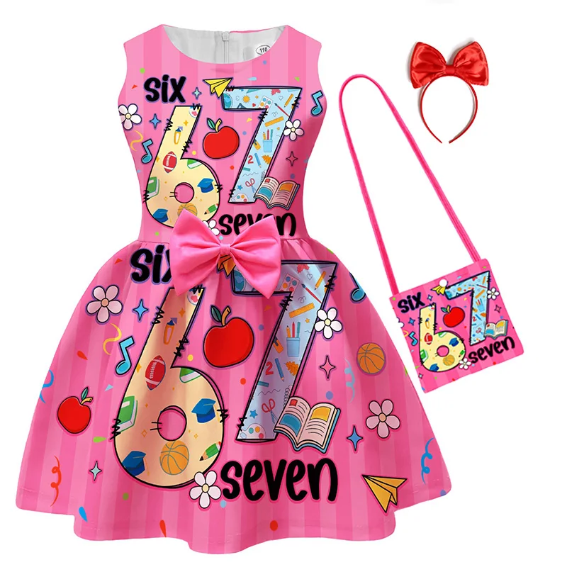 

Funny Six Seven Brainrot 67 Meme Kids Clothes Fashion Baby Girls Princess Dresses Summer For Halloween Party Birthday Costume