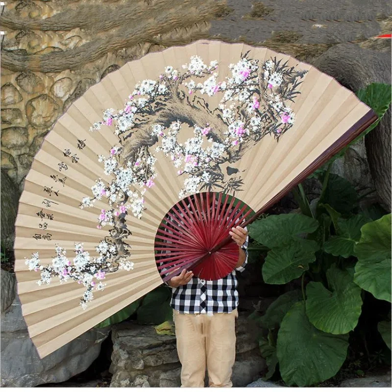 Wall Mount Decorative Fan Large Retro Classical Fan Oversized Paper Fan Spring Festival Living Room Hanging Fan Decoration Craft