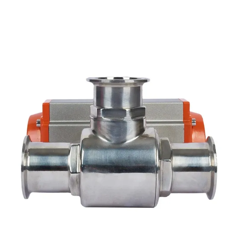 

38mm 304 Stainless Steel Sanitary Pneumatic Ball Valve 3 Way Tri Clamp Ferrule Type Ball Valves