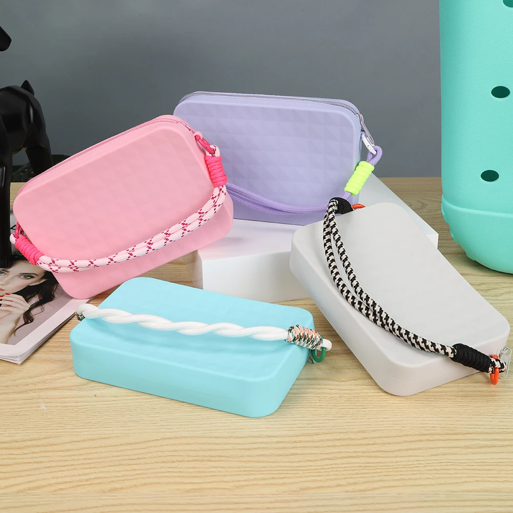 Portable Silicone Phone Stand Storage Case Bag Accessories Holder for Beach Bag with Lanyard Zipper Wallet for Bogg Tote Bag