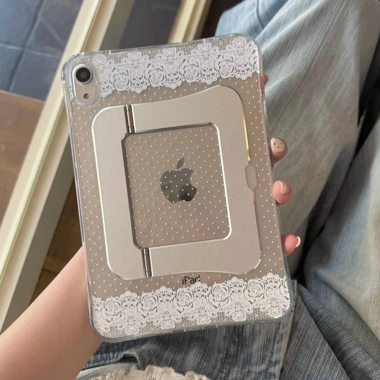 Lace Acrylic Pivot Shell  Tablet Case For iPad Pro 11 13 M2 M4 M3 10.2 5/6th 7/8/9/10/11/th Mini 6 7 Air 4 5 6 Stand Cover Y2K