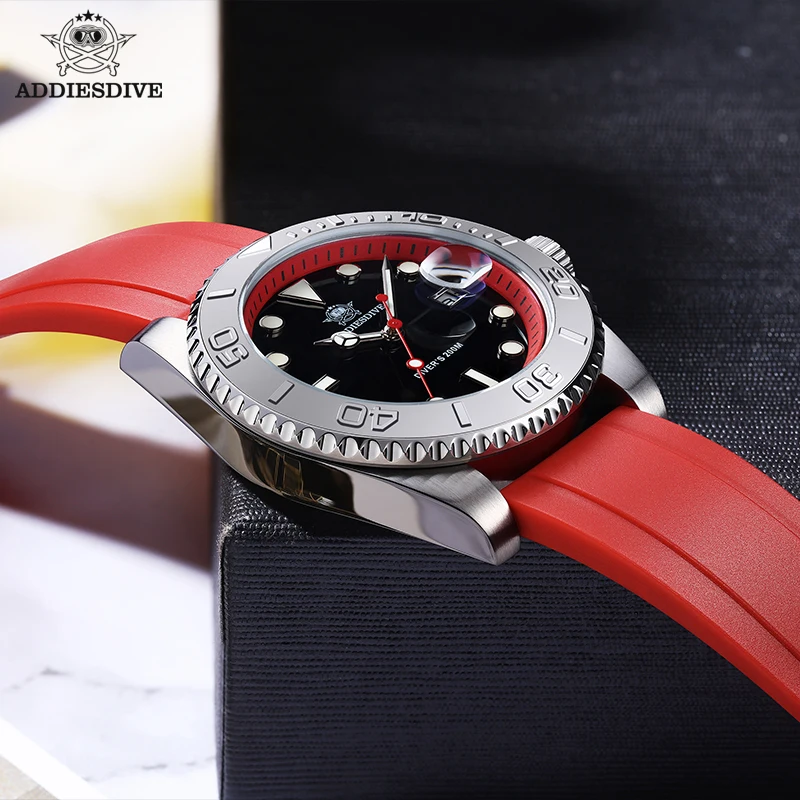 ADDIESDIVE 41mm AD2040 Sports Diver Watch TPU Rubber Belt Blue Luminous Reloj Hombre 200m Waterproof Quartz Watches