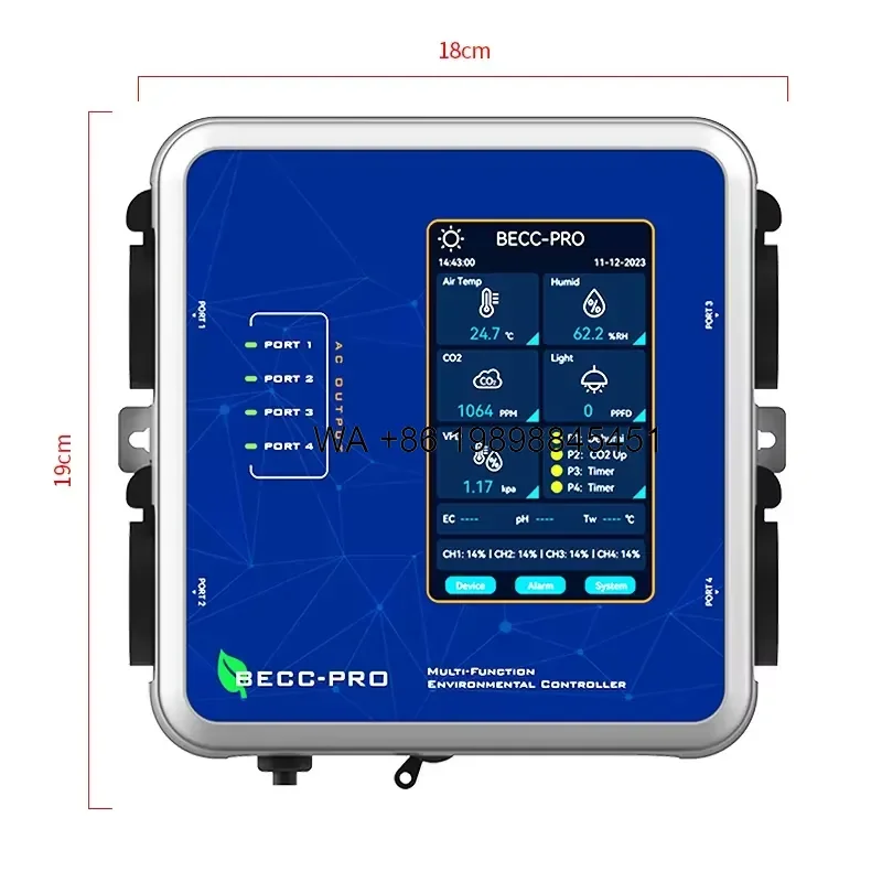 Wmwmnu Intelligent Grow Controller Real Time Display Control Temperature Humidity CO2 PPFD EC pH Water Temperature for