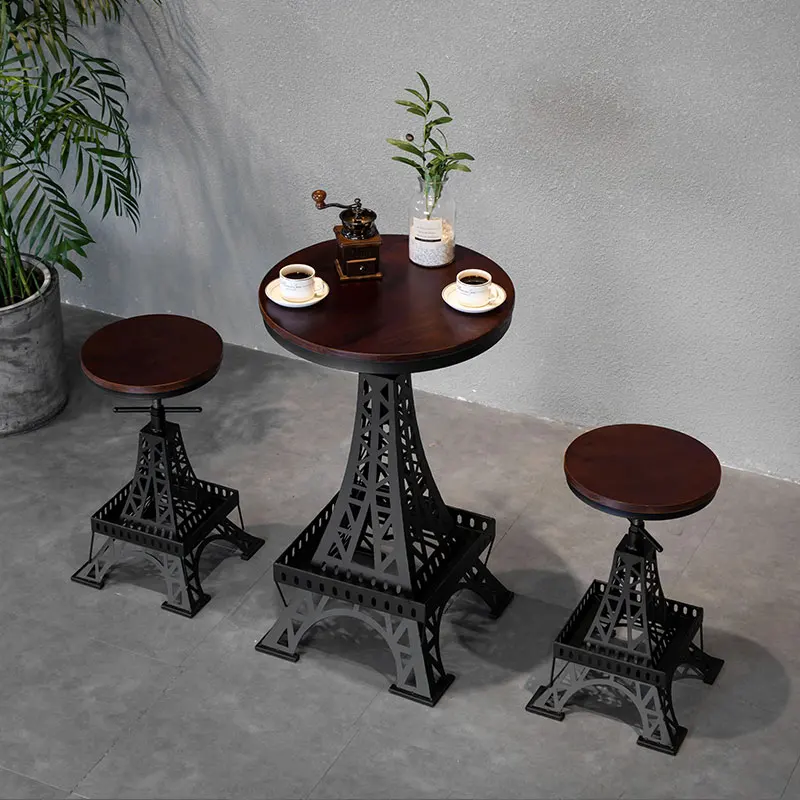 Iron solid wood bar chair adjustable chair Paris tower stool industrial style creative chair modern cafe bar chair