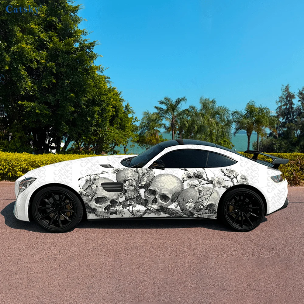 Skulls Plum Blossoms Branch Car Vinyl Wraps Decal Self-adhesive PVC Sticker Suitable for Trucks SUV Decor Auto Accessories Gift