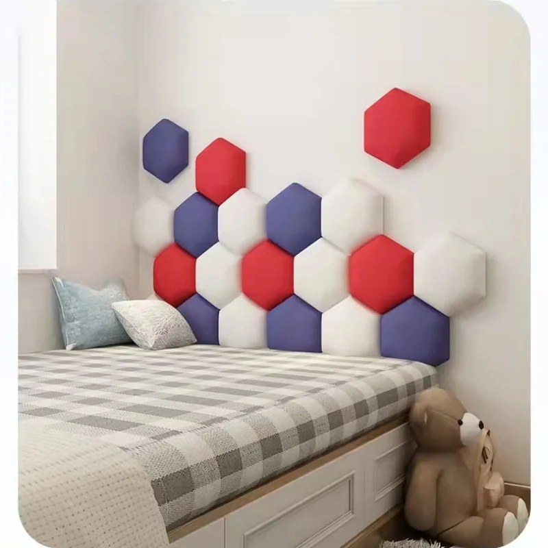 Hexagon Self‑Adhesive Upholstered Wall Panels 3D Anti‑Collision Soft Wall Stickers DIY Combination Headboard for Living Room