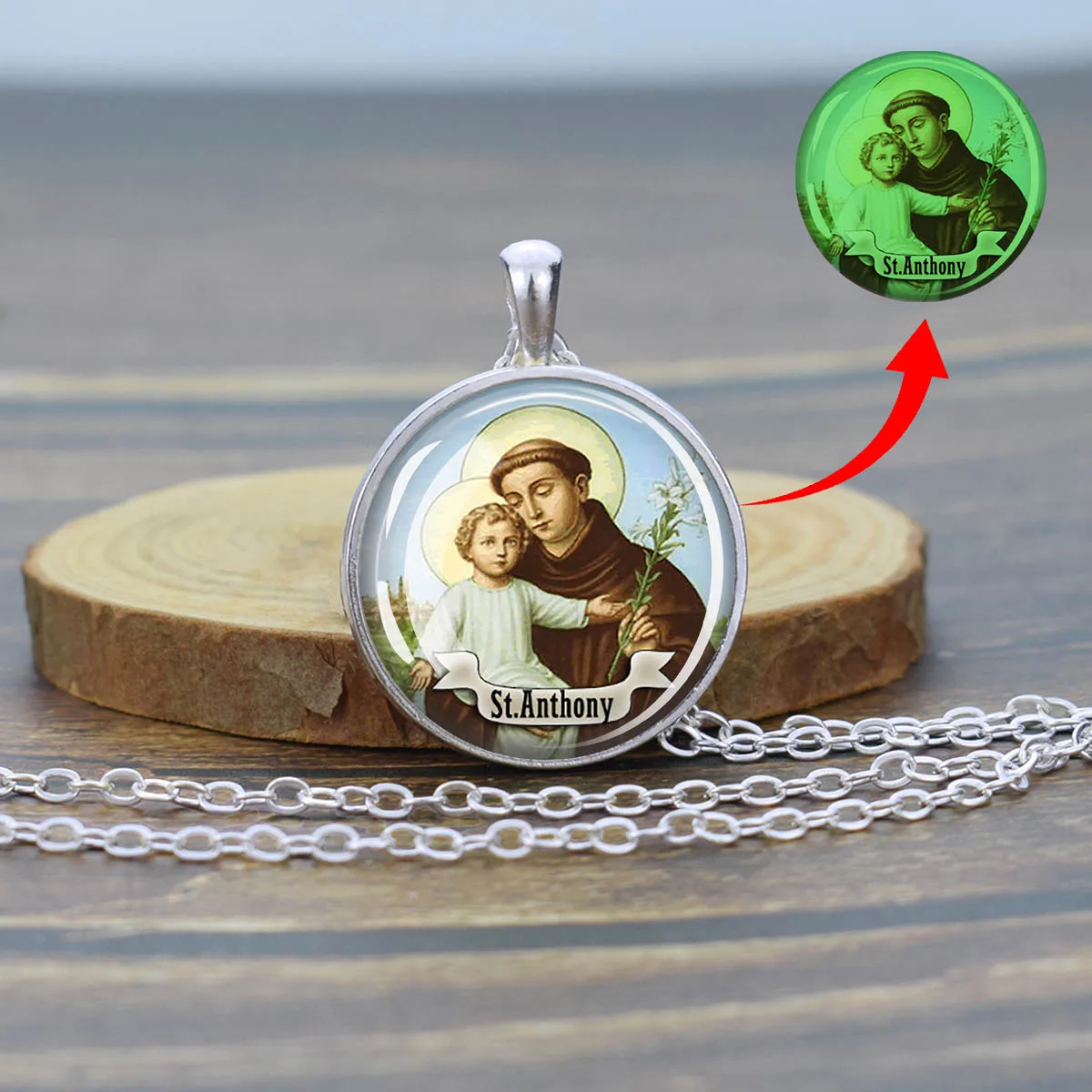 St Anthony Pendant Necklace Luminous Necklace Bring Love To Your Life Medal Religious Jewerly