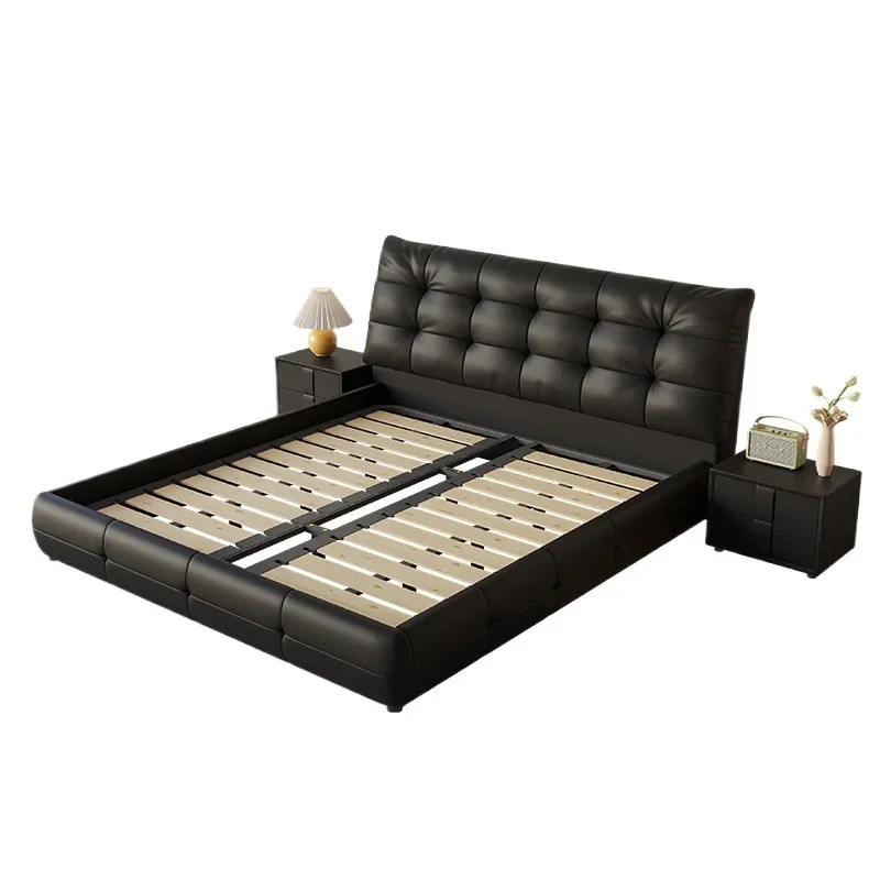 

New big black bear leather big bed black light luxury atmosphere modern style single bed