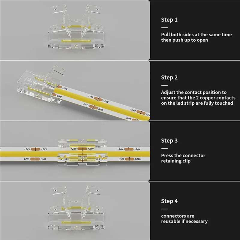 ABRU-8Mm COB 40Pc L-Shaped/Corner Connector,10Pc Gapless Connectors For COB LED Strip Lights,NOT For 10Mm Tape Lights