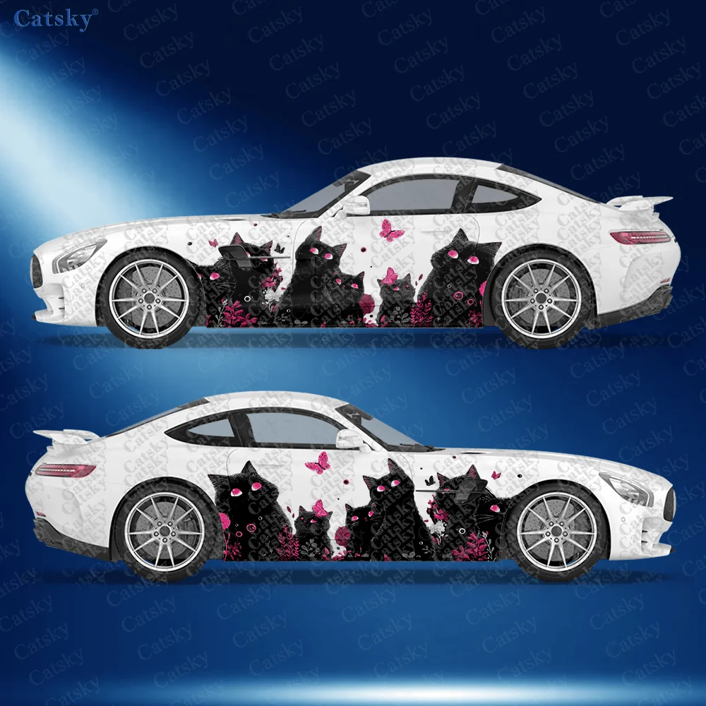 CATSKY.2pcs.Multiple Shadow Hide-and-Seek Car Side Decals | Self-Adhesive PVC Waterproof & Scratch-Resistant Stickers, Fashionab