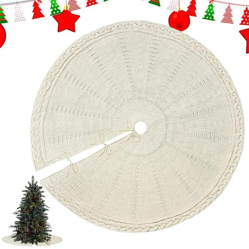 

Christmas Tree Skirts Rustic Quilted Tree Skirt Large 36/48 Inches Chunky Thread Knit Crafts Red/White Farmhouse Tree Skirt