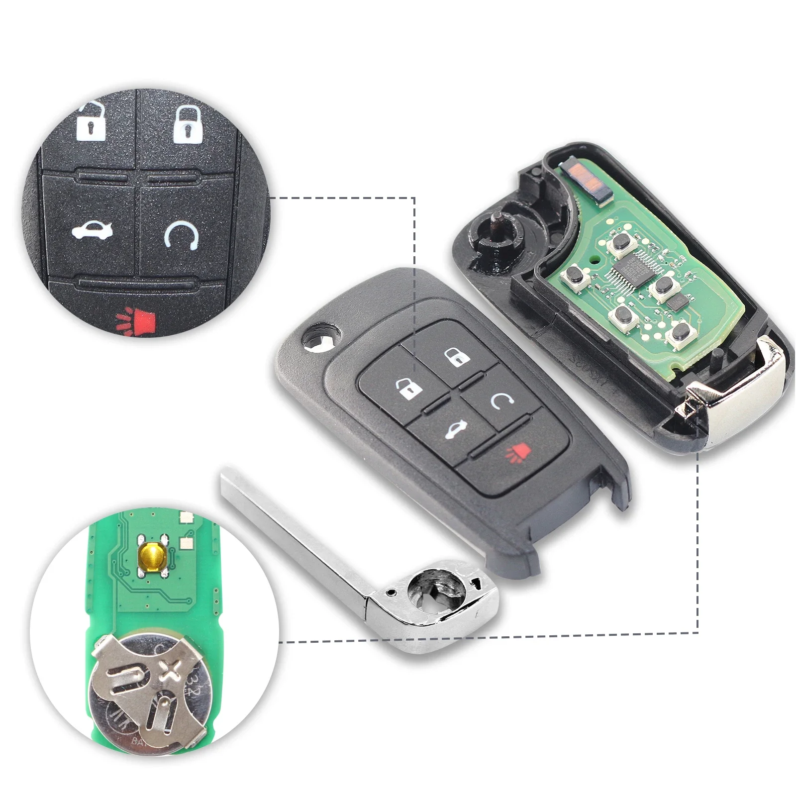 5 Tasten Auto-Fernbedienung Schlüsselanhänger-Gehäuse 315 MHz ASK 46 Chip für GMC Terrain Chevrolet Cruze Camaro Buick Regal OHT 01060512