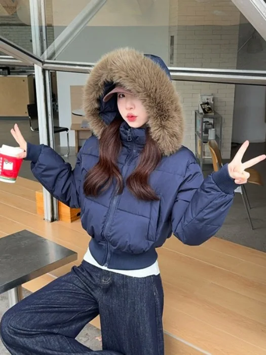 

Теплое хлопковое дэт, зимнее облегающее пальто, корейское пальто с капюшоном на талии, съемный меховой воротник, модная женская одежда
