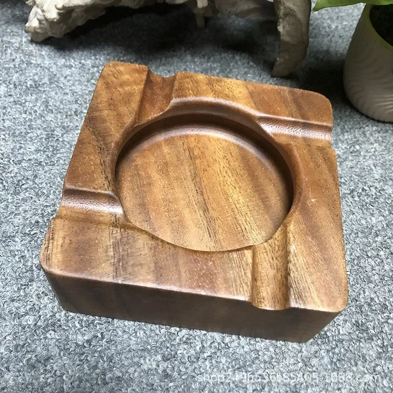 Solid Wood 4 Slot Cigar Ashtray Luxury Outdoor Large Holder Cigar Accessories Office Living Room Square Ashtrays