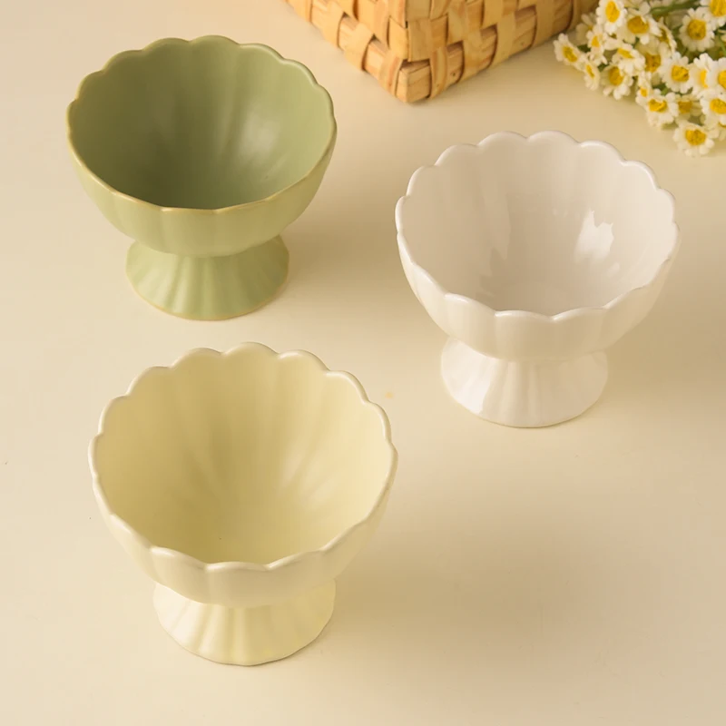 1PC ceramic high legged bowl, 200ml/7.5oz dessert bowl, used for smoothies, jam, ice cream bowls