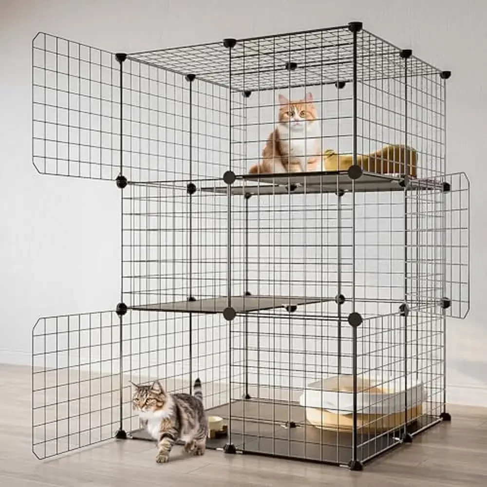 

3-Tier Cat Cage Playpen DIY Enclosure Metal Wire Kennels 2Lx2Wx3H Crate Large Exercise Place Ideal Cats Kittens Vertical Space