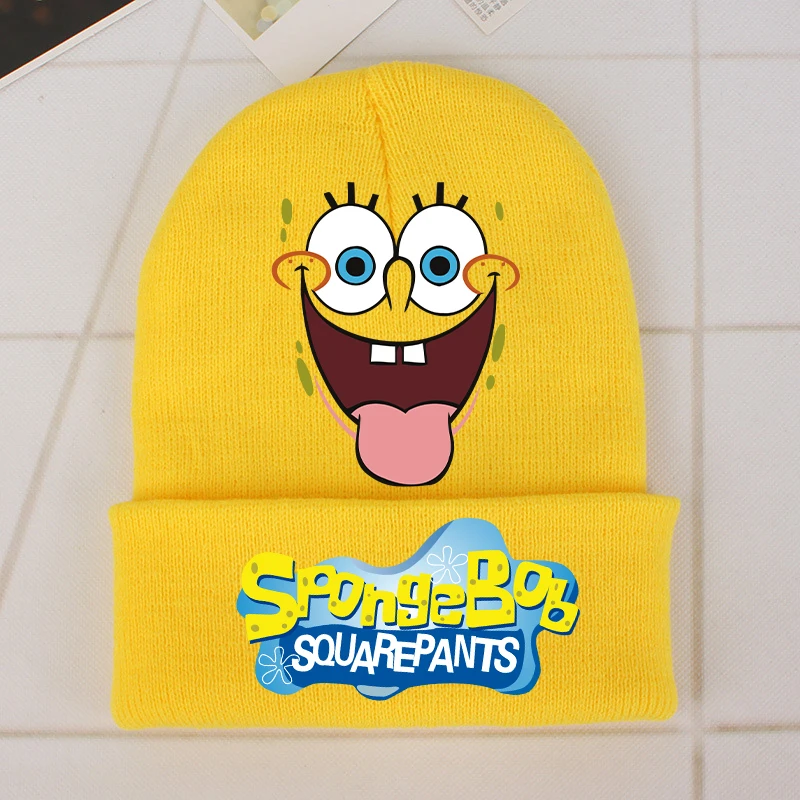 New Spongebob Children Knitted Hat Kawaii Cartoon Printed Knitted Hat Boys Girls Casuals Warm Cap Unisex Beanie Hat Kids Gifts