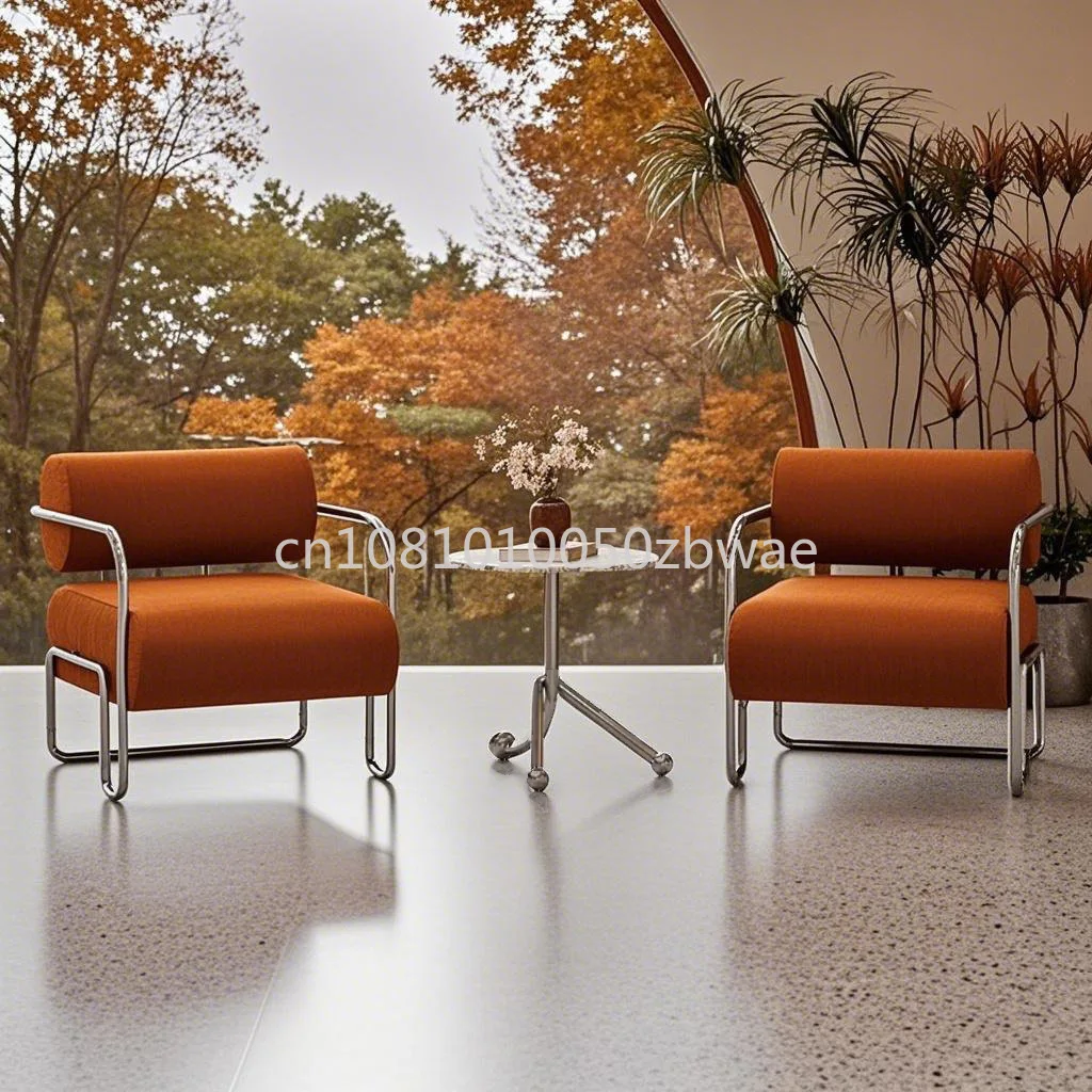 Traditional Style Designer Hotel Homestay Light Luxury Reception Chair Stainless Steel Creative Leisure Bauhaus Single Sofa