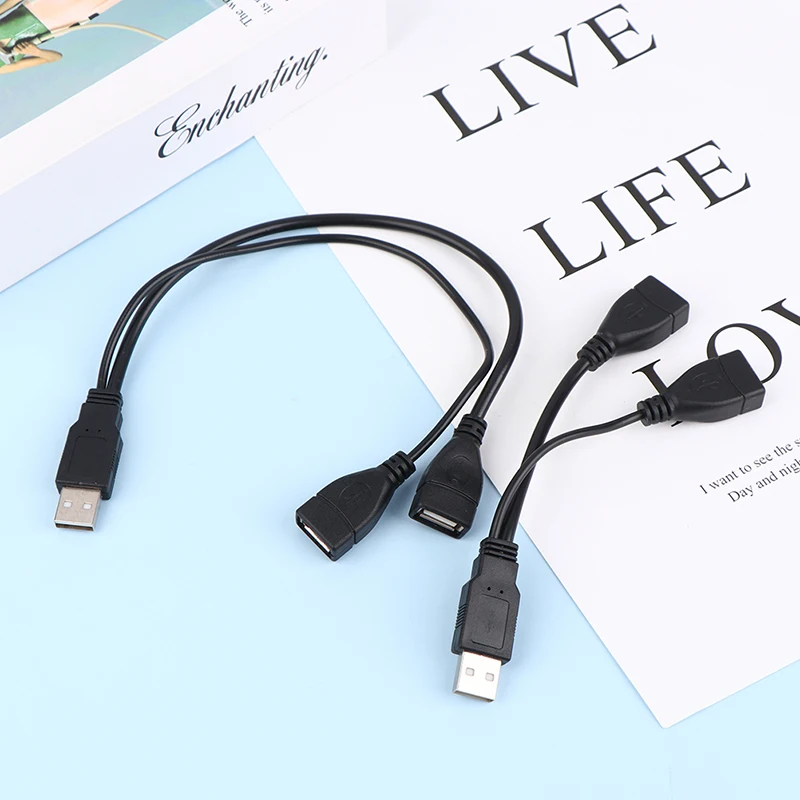 New 1Pc 15/30cm Male Plug To 2 Female Socket USB 2.0 Extension Line Data Cable Power Adapter Converter Splitter USB 2.0 Cable