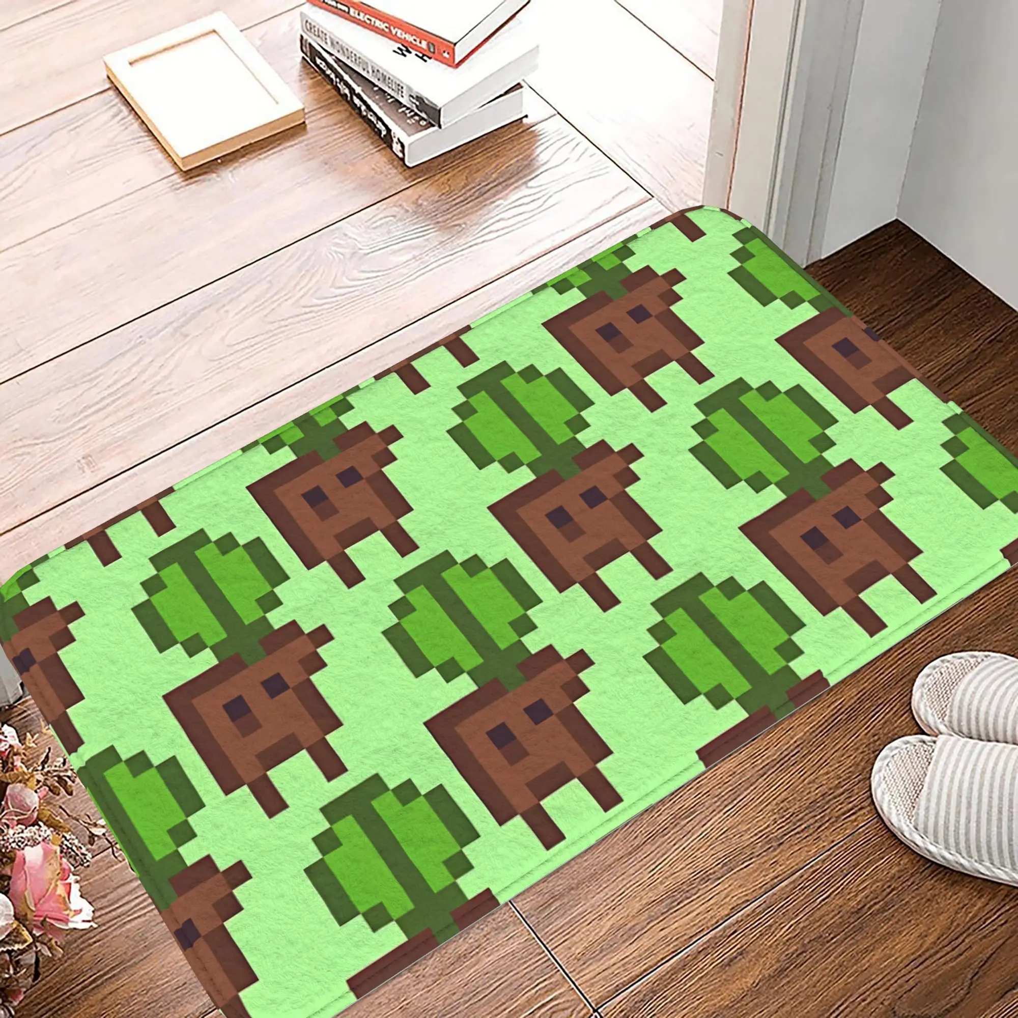 Pixel Stump Doormat Green & Brown 8-Bit Art Design Decorative Floor Mat – 31x20 Inch, Soft Non-Slip Rug for Entryway & Bedroom