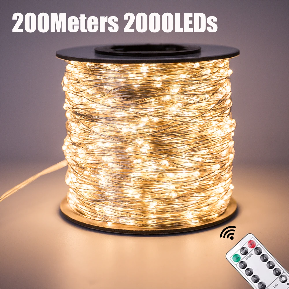 120M 1200LED Silver Wire Fairy String Lights Christmas Wateproof Plug In for Tree Outdoor Christmas Holiday wedding Garden Decor