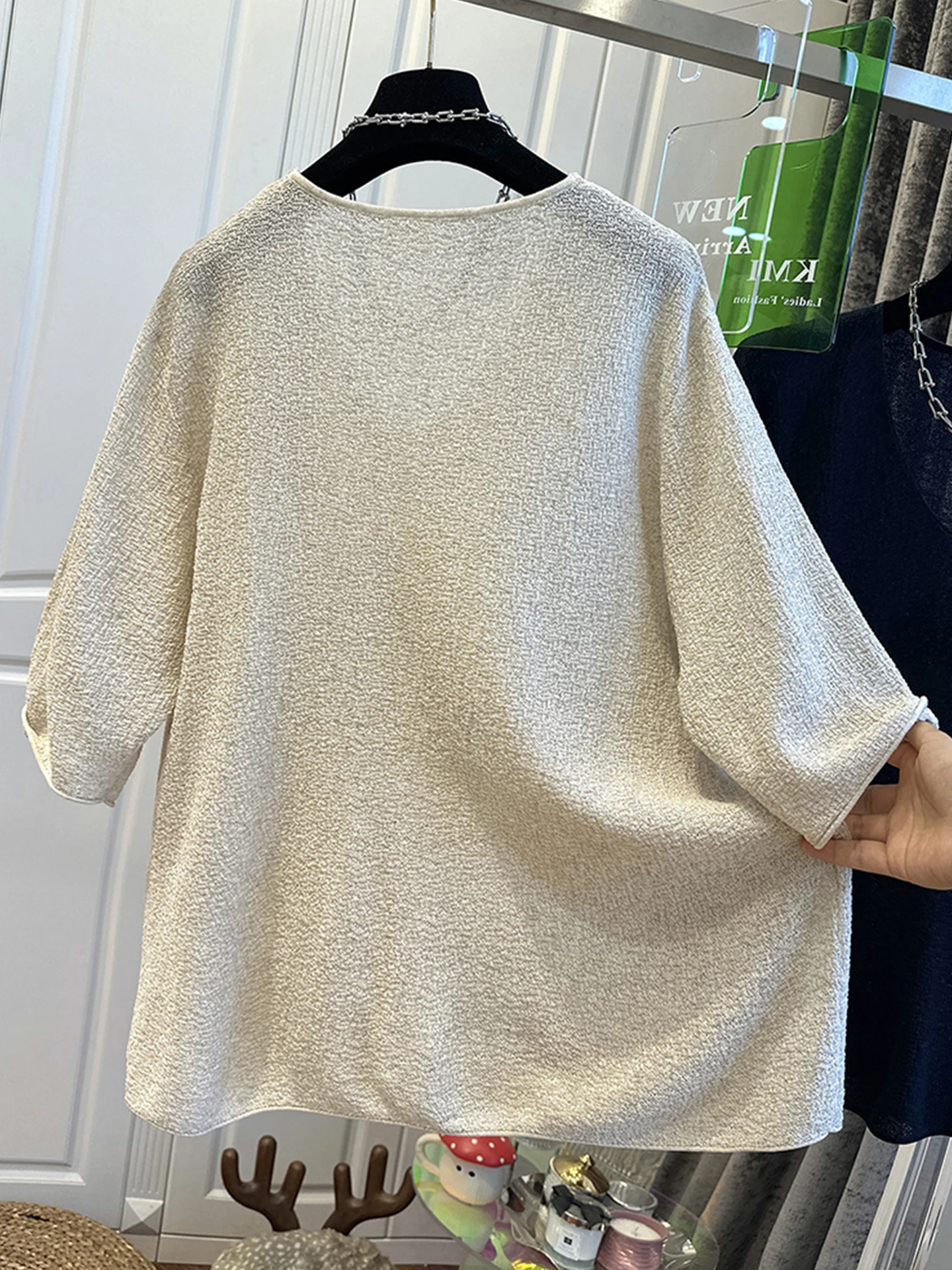 بلوفر فضفاض على شكل حرف V ort Sve تريكو صيفي أنيق للنساء غير رسمي النسخة الكورية ملابس داخلية مريحة