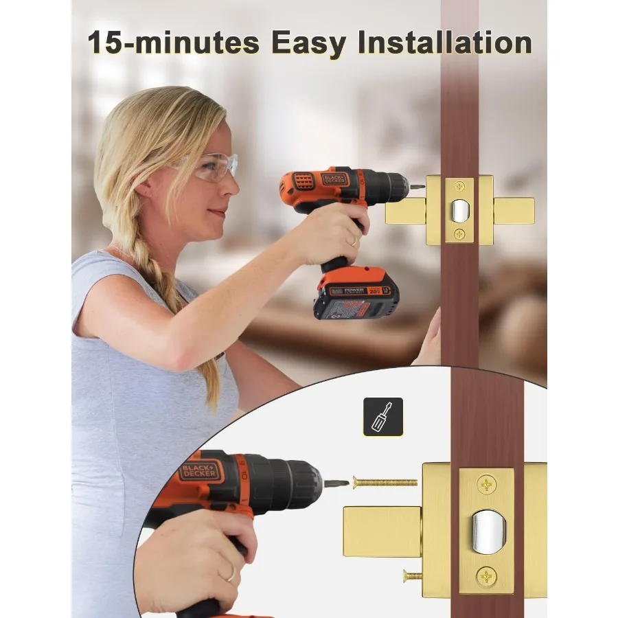 10 عبوات من مقابض عتلات مربعة بدون مفتاح ذهبية مع لمسة نهائية من النحاس الساتان لمجموعات أقفال أبواب الممر الداخلي بتصميم عكسي مناسب