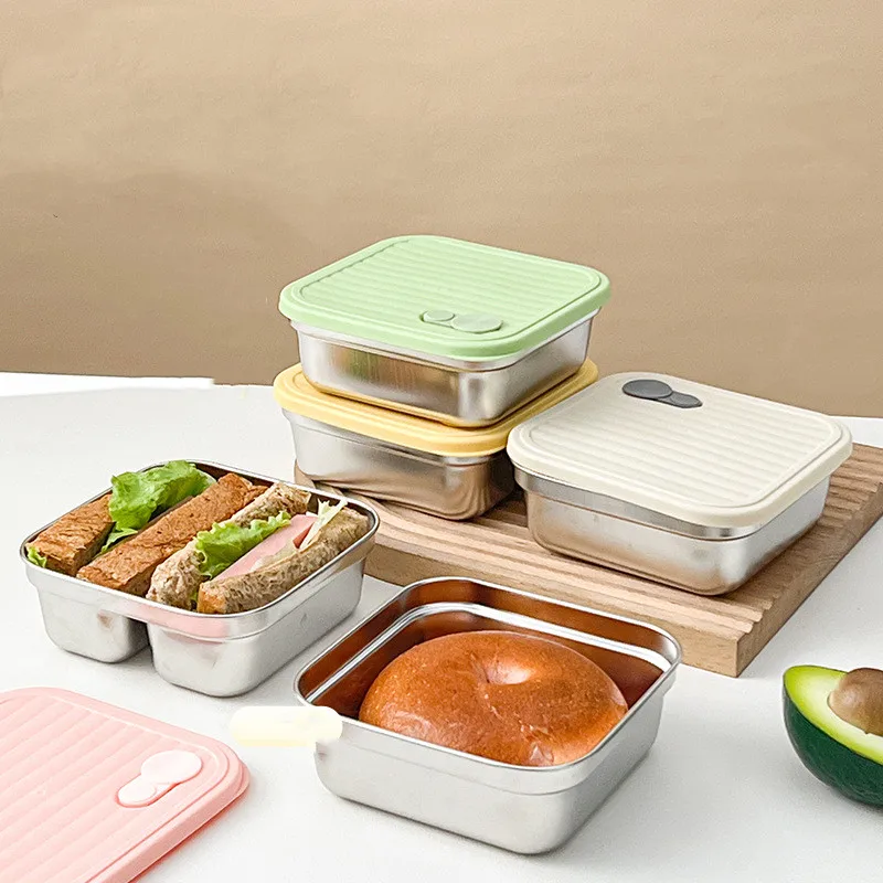 304 Stainless Steel Lunch Box With Lid Large Capacity Fruit Salad Food Container Stackable Leak Proof Bento Box For Student
