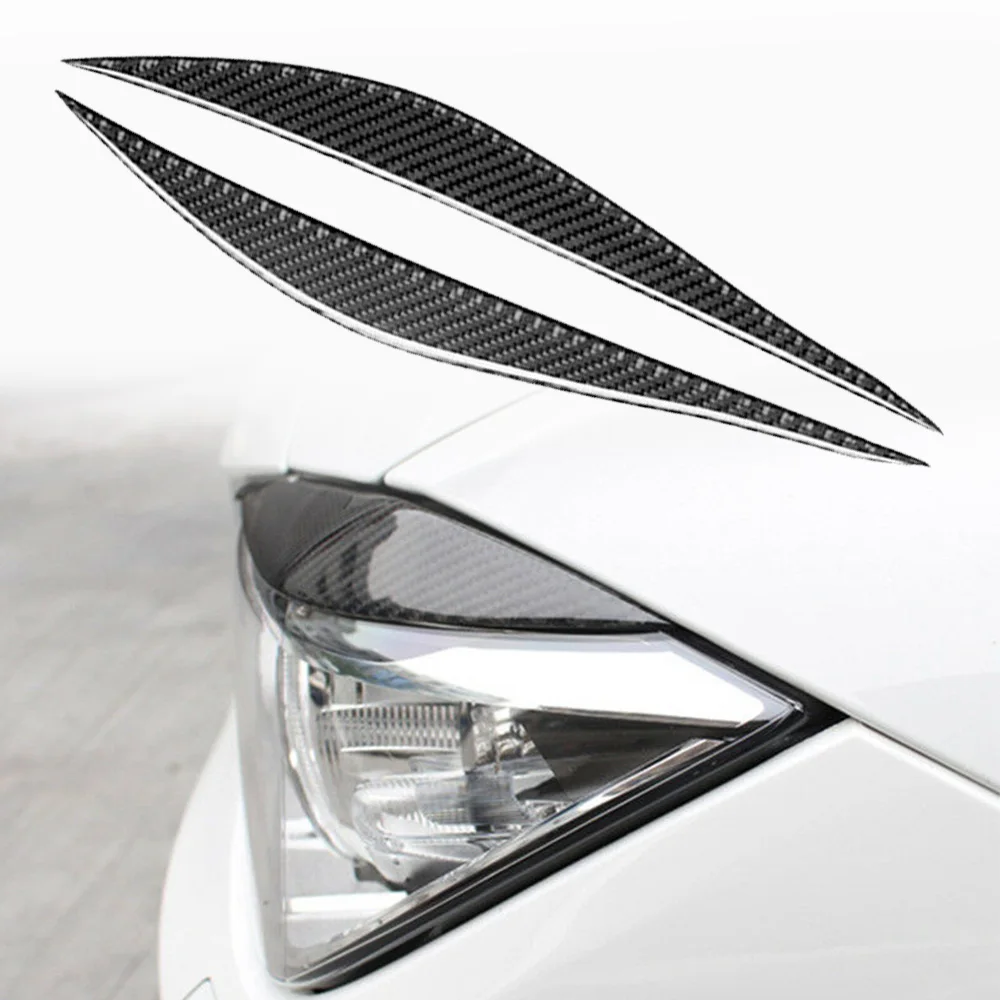 Useful High Quality Headlight Eyebrow Trim 2pcs Carbon Fiber Cover Replacement Accessory Black Car Decor Eyebrow Eyelid