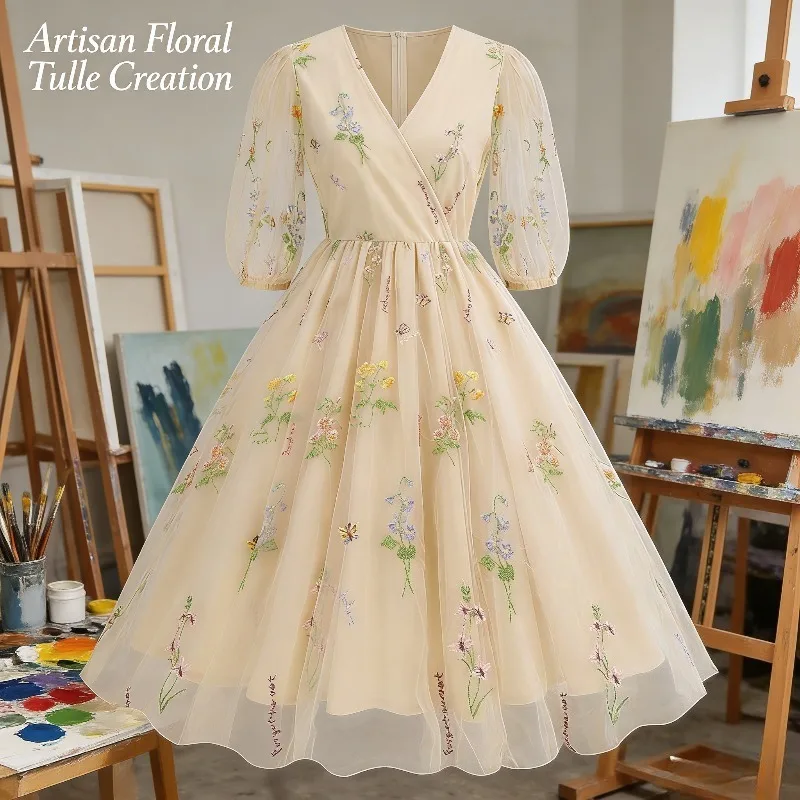 

Летнее платье с вышивкой во французском стиле, приталенное, для свадьбы или вечеринки, в стиле принцессы