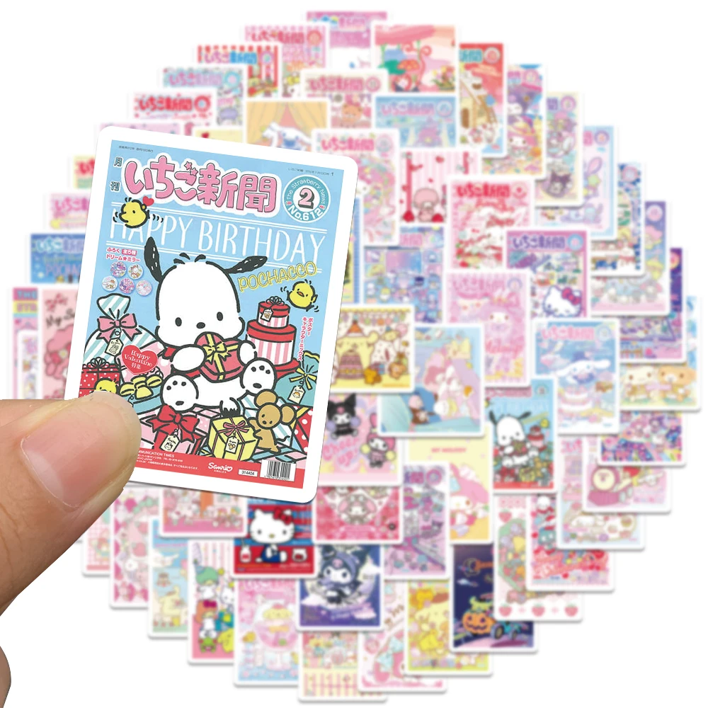 Sanrio-Mini Póster con pegatinas de Hello Kitty, Cinnamoroll, Kuromi Melody, nevera, teléfono, álbum de recortes, calcomanía para niña, 65/127 piezas